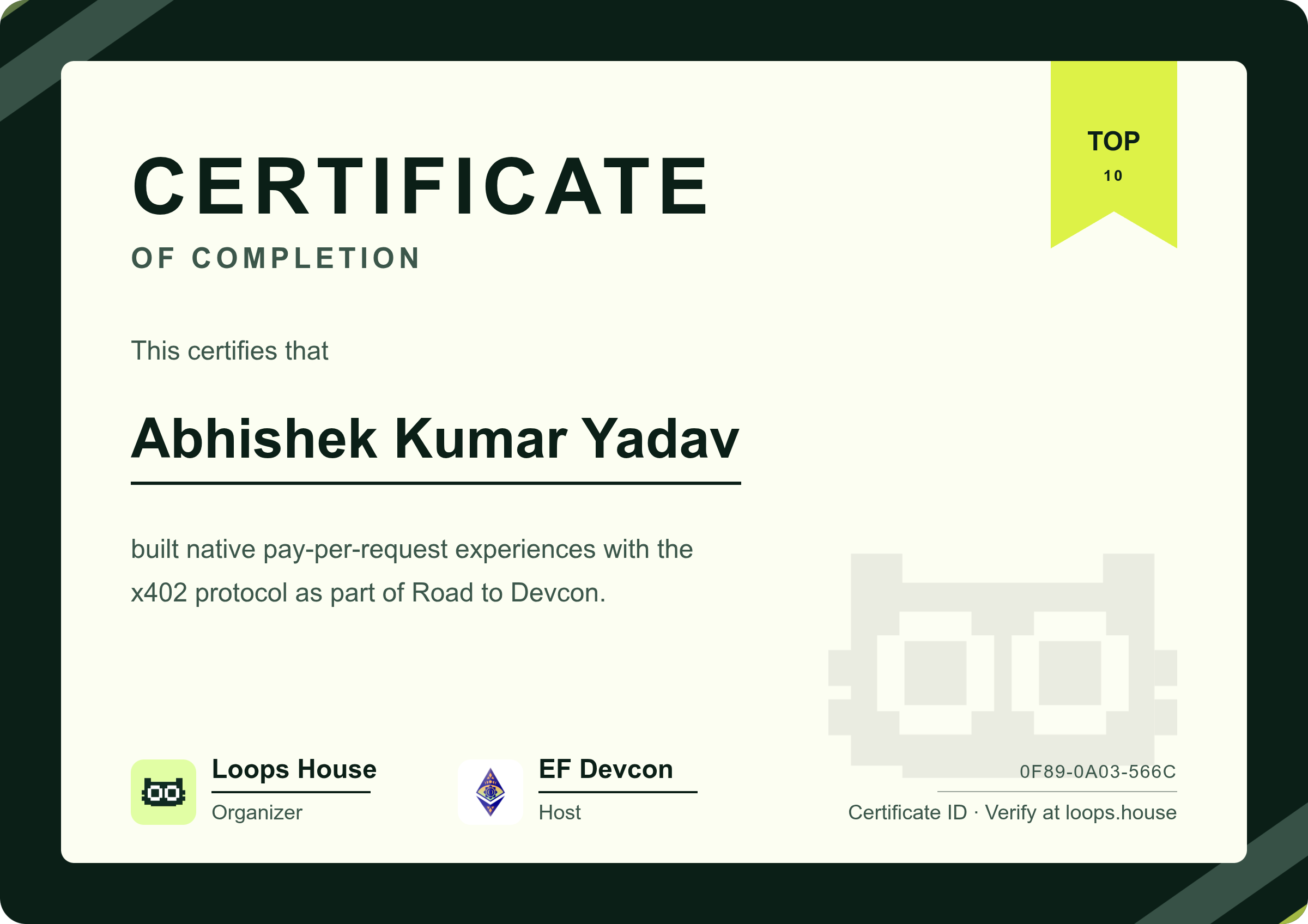 Certificate — Road to Devcon VI
