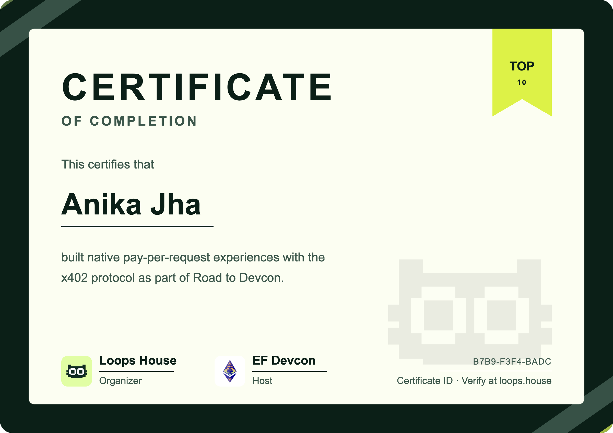 Certificate — Road to Devcon VI