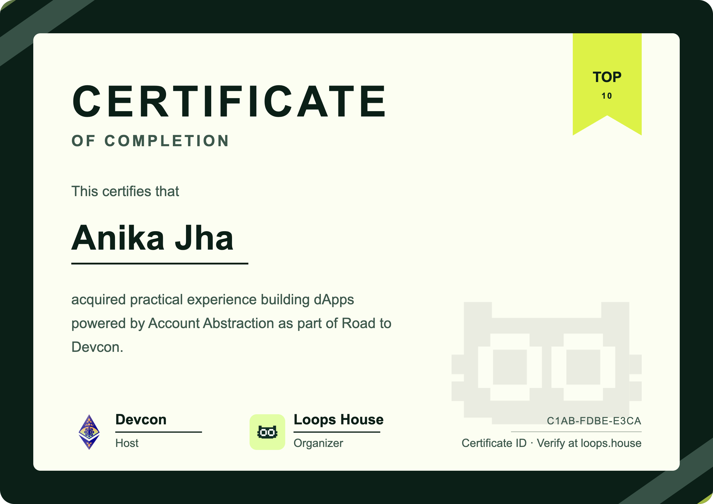 Certificate — Road To Devcon - III
